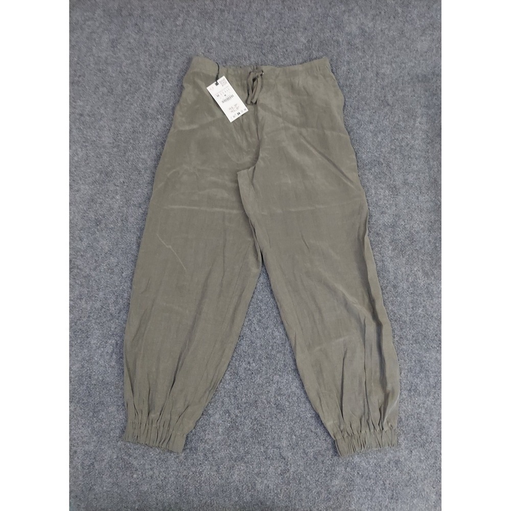Zara Pants Joggers Womens Medium Green Olive Lyocell Drawstring Baggy Relaxed